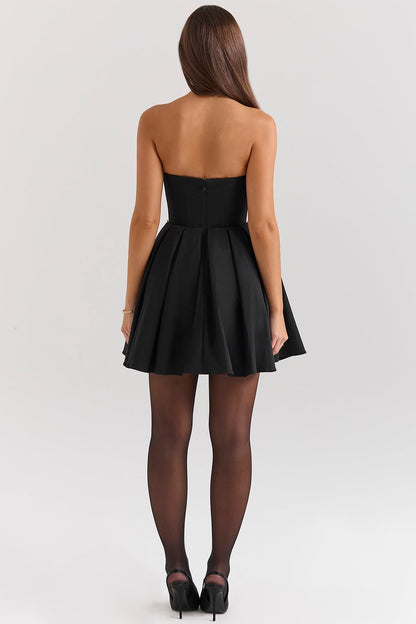black strapless detachable bow mini dress