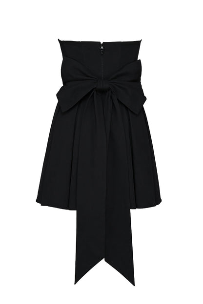 black strapless detachable bow mini dress