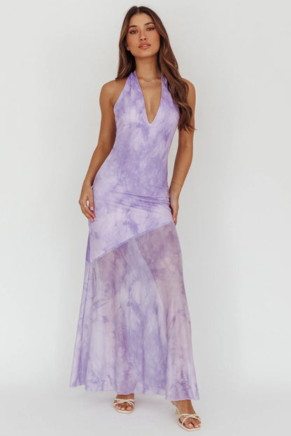 Locket Halterneck Maxi Dress Marbled Lilac