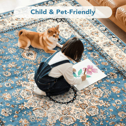 8'x10' Washable Vintage Area Rug - Blue - Wichita Home Outlet