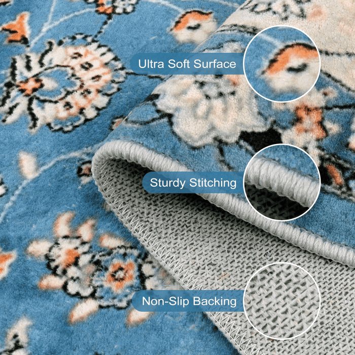 8'x10' Washable Vintage Area Rug - Blue - Wichita Home Outlet