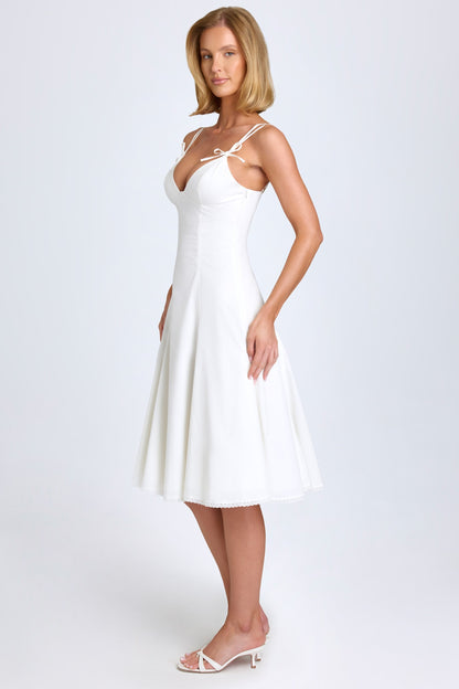 Bow-Detail A-Line Midi Dress in White
