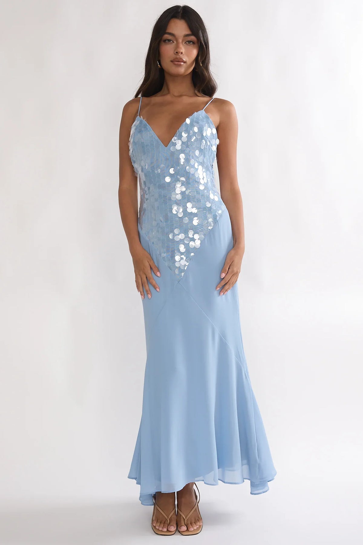 Meranda V-Neck Maxi Dress Sequin Blue
