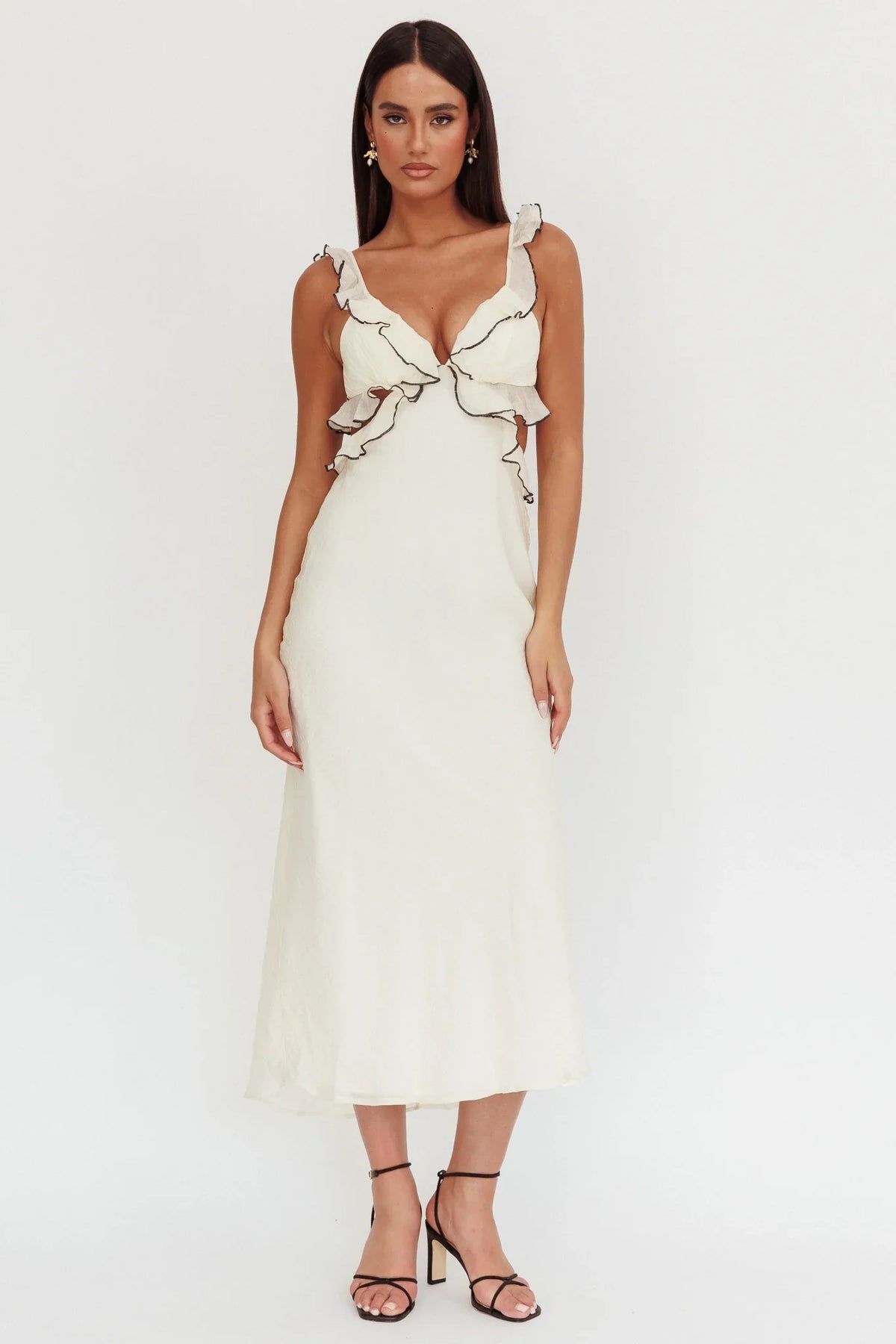 Second Chances Ruffle Trim Maxi Dress Contrast Cream