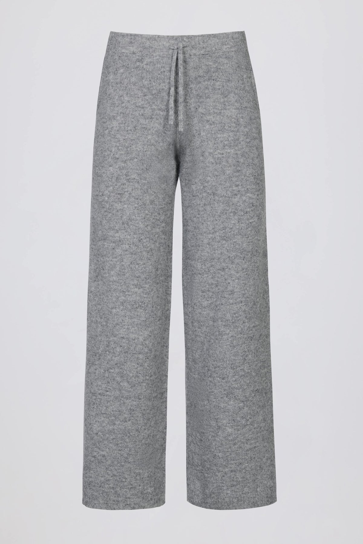 Knit Mid-Rise Wide-Leg Joggers in Grey