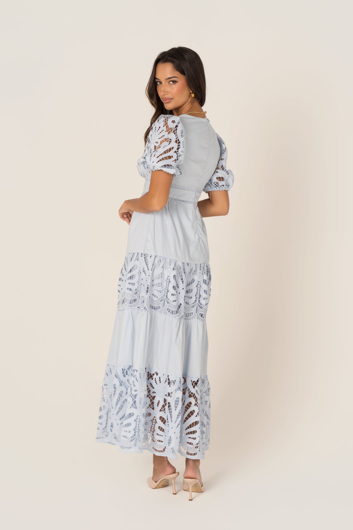 Bronte Soft Blue Day Dress with Puff Sleeves