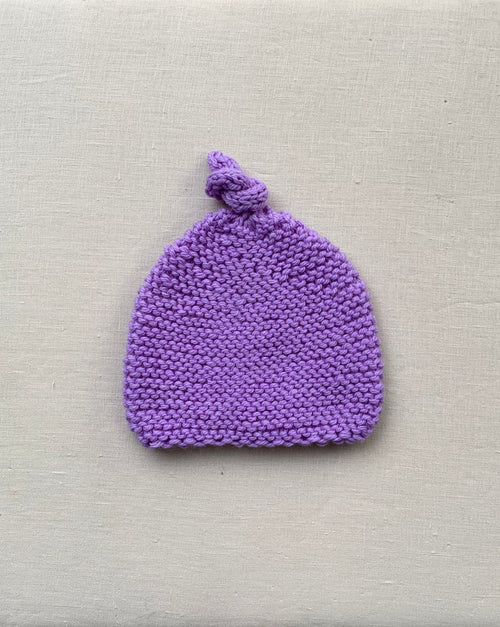 Knitted by Nana Top Knot Beanie - Lavender