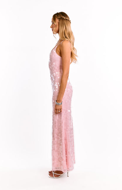 Lyanna Pink Sequin Maxi Dress