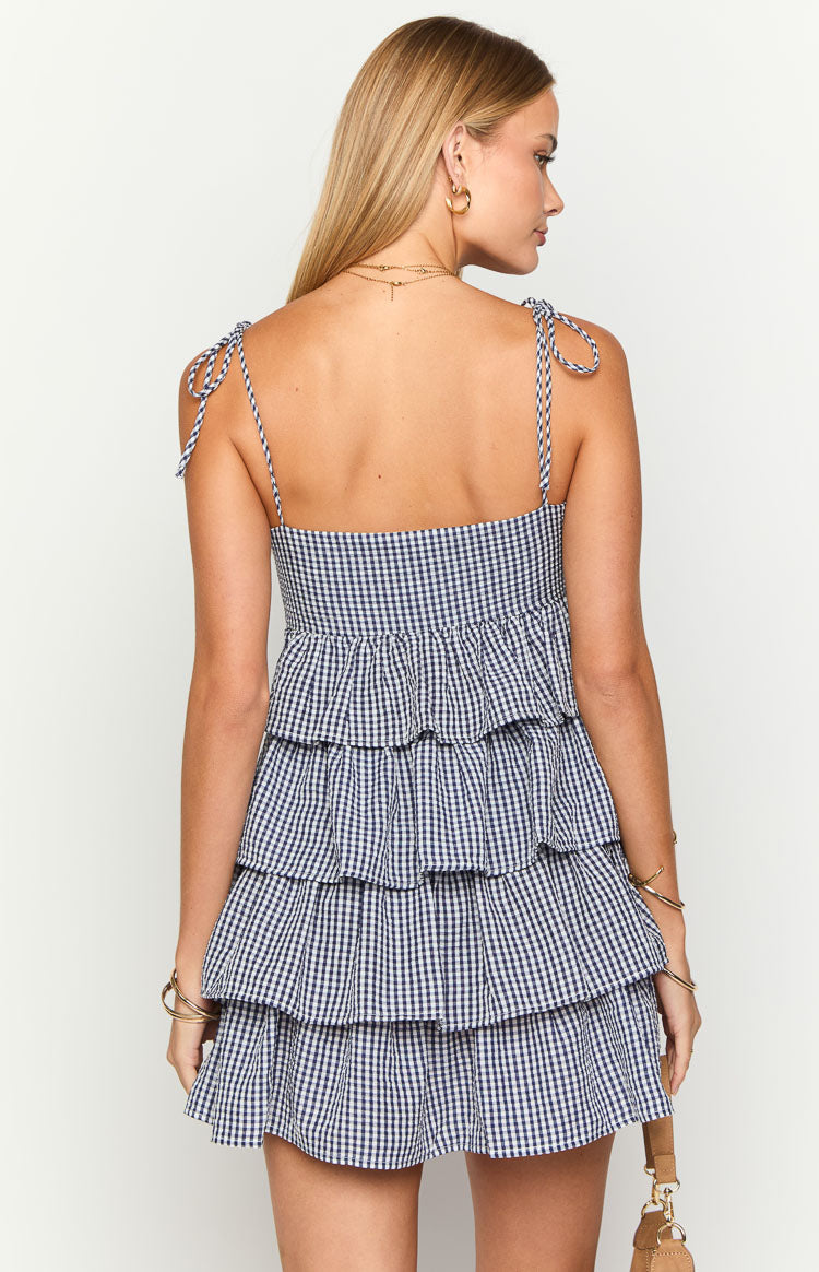 Paolo Navy Gingham Ruffle Mini Dress