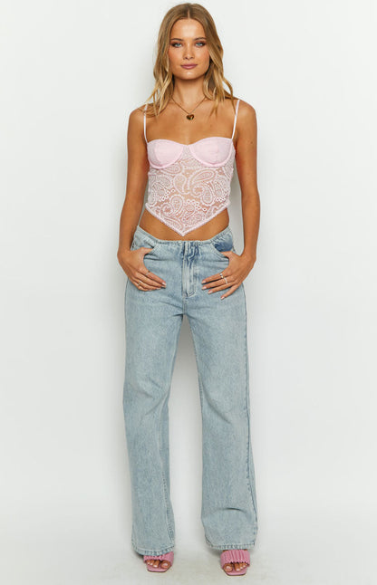 Resist You Pink Lace Bustier Top