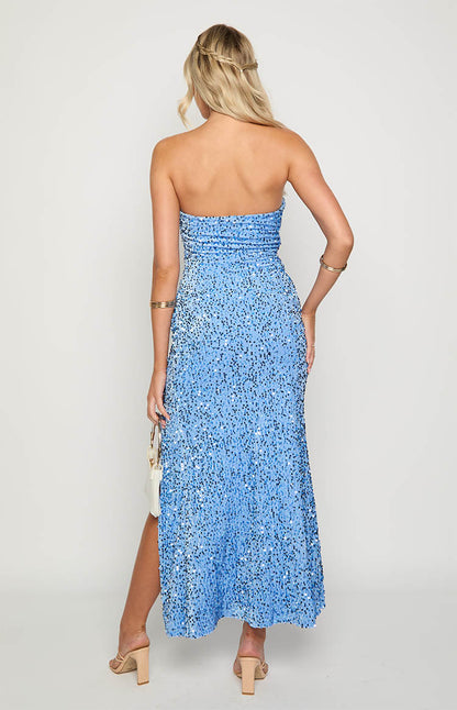 Rita Blue Sequin Strapless Maxi Dress