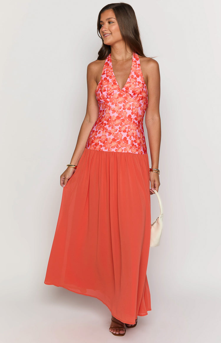 Roxanne Orange Floral Maxi Dress