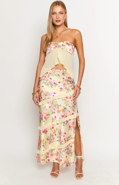 Saldana Yellow Bloom Maxi Skirt