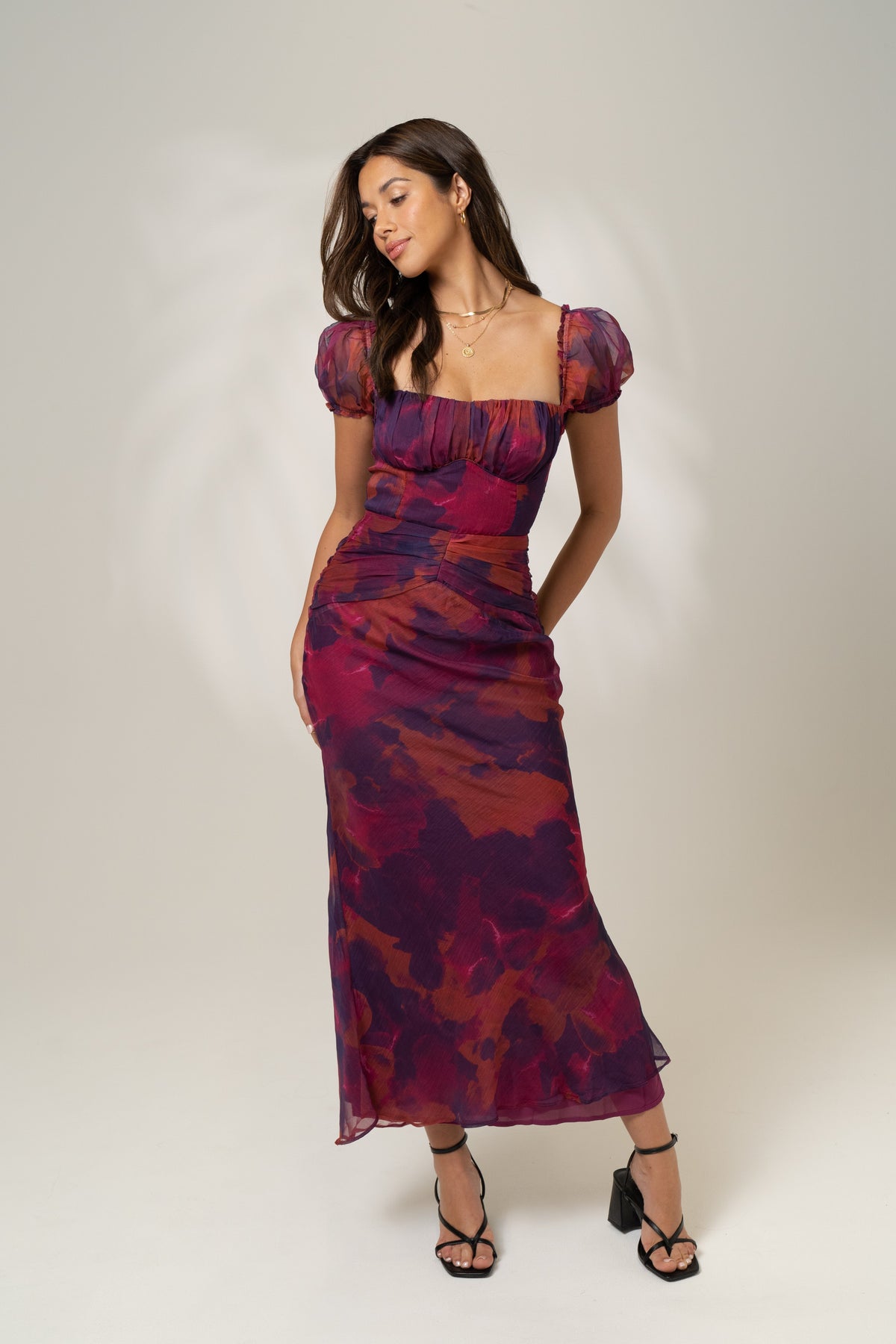Simone Puff Sleeve Midi Dress