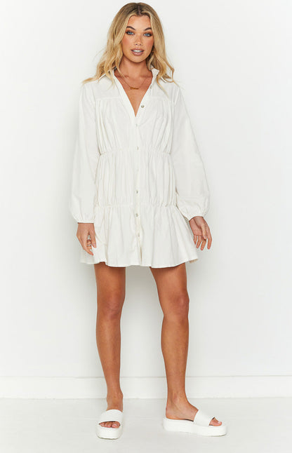 Theodossia Tiered Long Sleeve Dress White