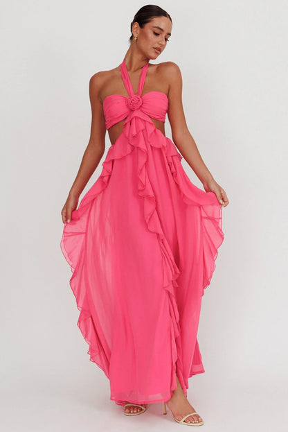 Santiago Cut-Out Ruffle Maxi Dress Fuchsia