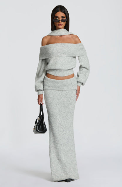 Andie Maxi Skirt - Light Grey Marl