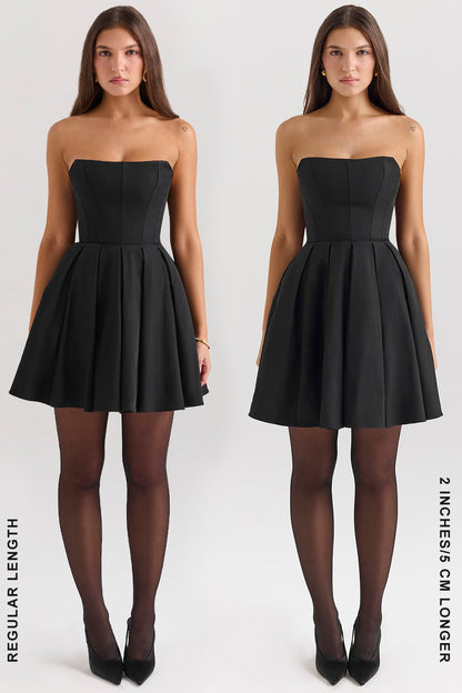 black strapless detachable bow mini dress