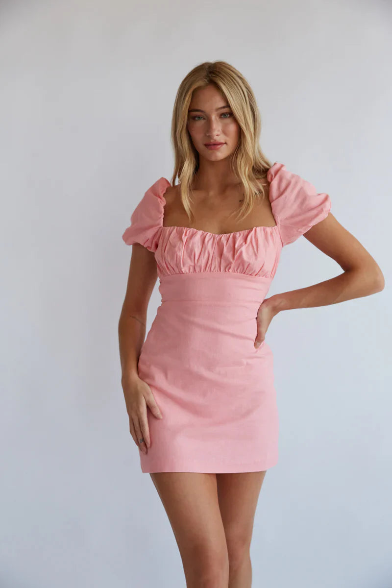 Emma Open Back Puff Sleeve Mini Dress