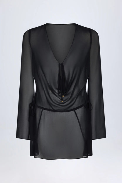 Cowl-Neck Mini Dress in Black