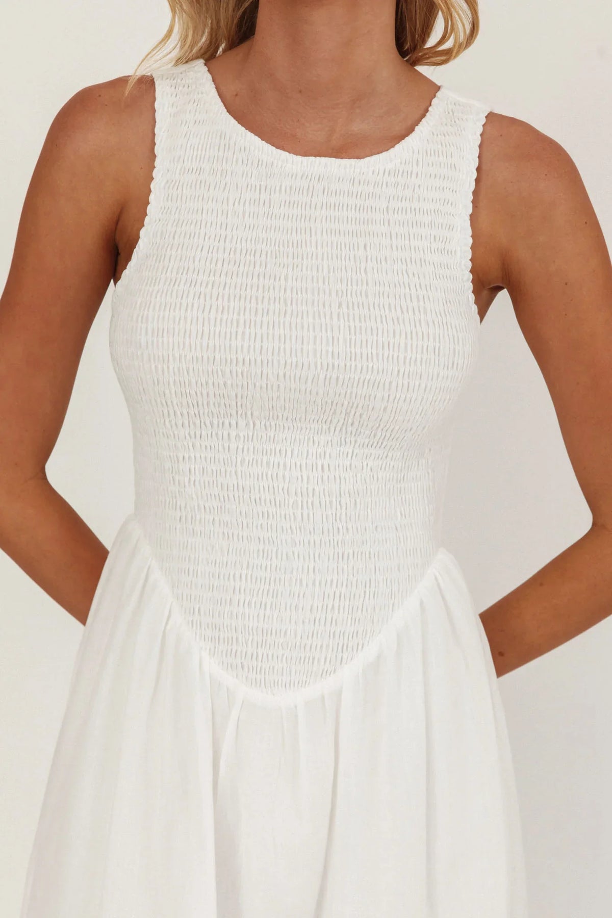 Smith Shirred Bodice Midi Dress White