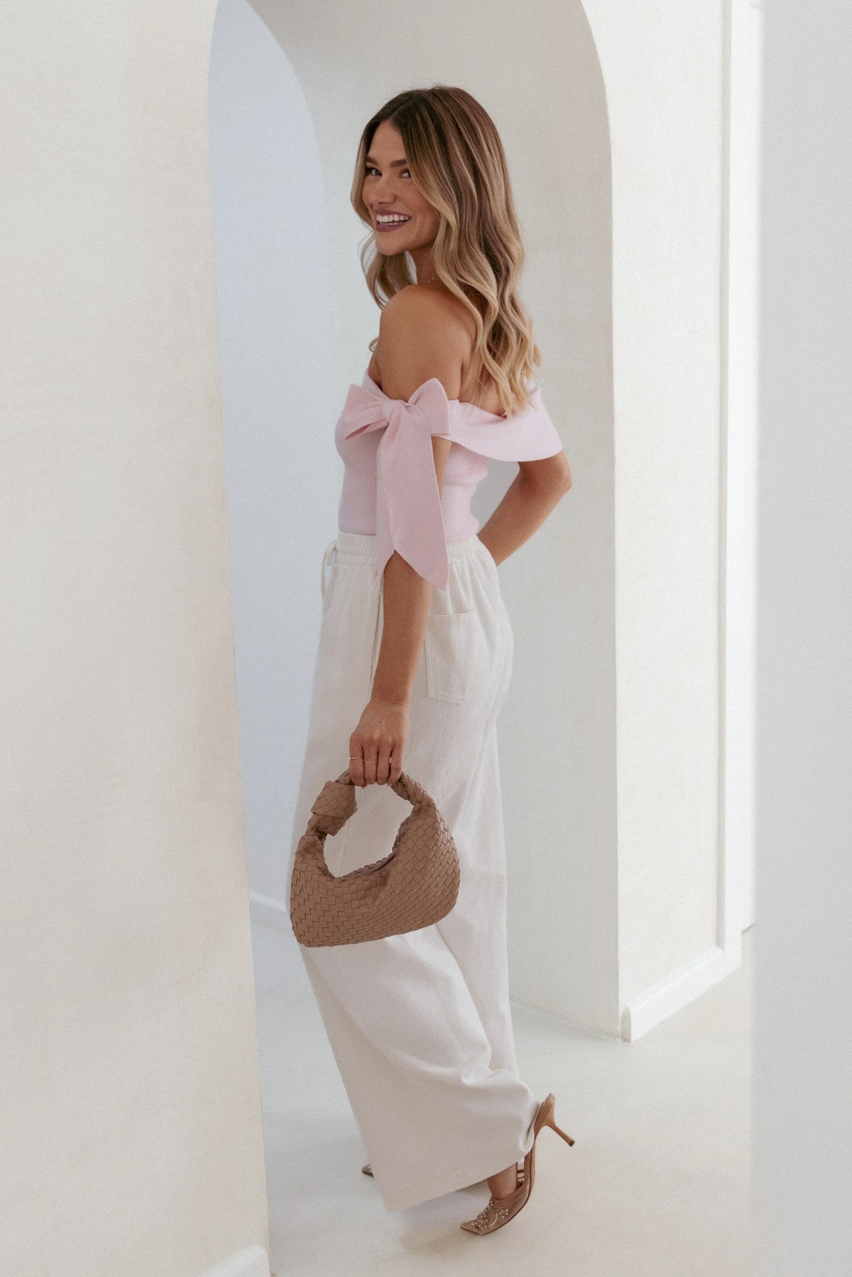Charama Off Shoulder Knit Top - Pink