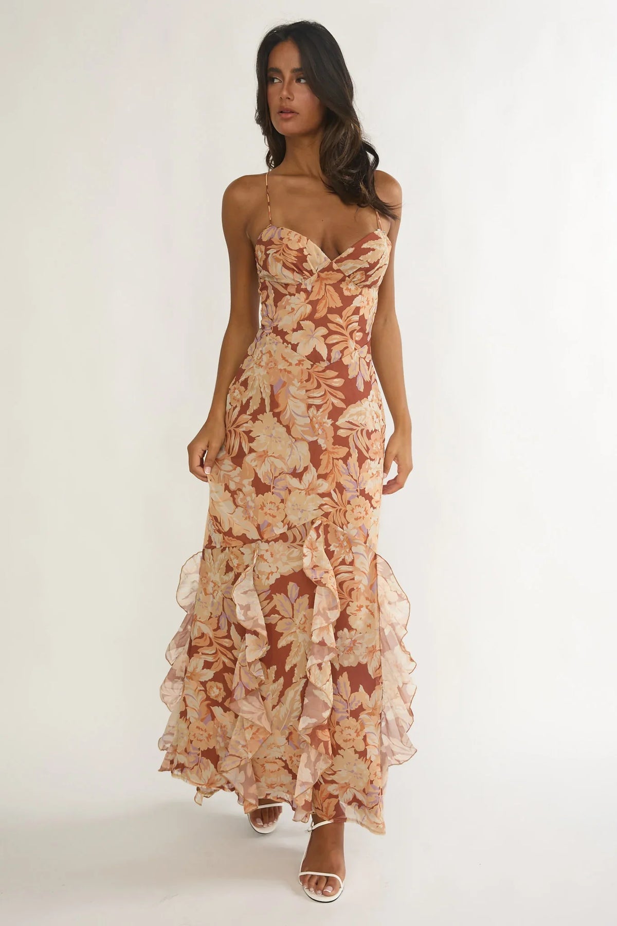 Charlisa Strappy Back Ruffle Maxi Dress Floral Yellow