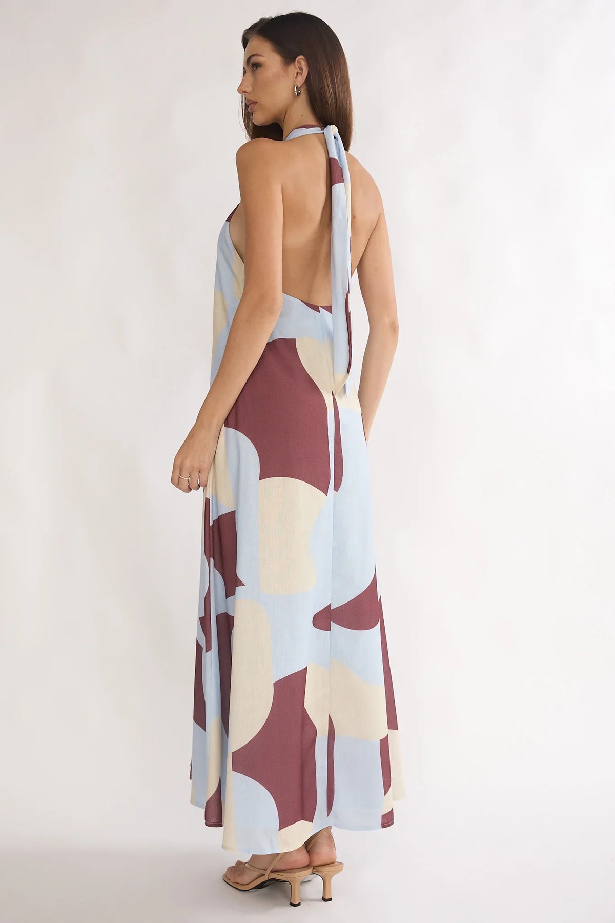 Mireille Backless Halter Maxi Dress Print Chocolate