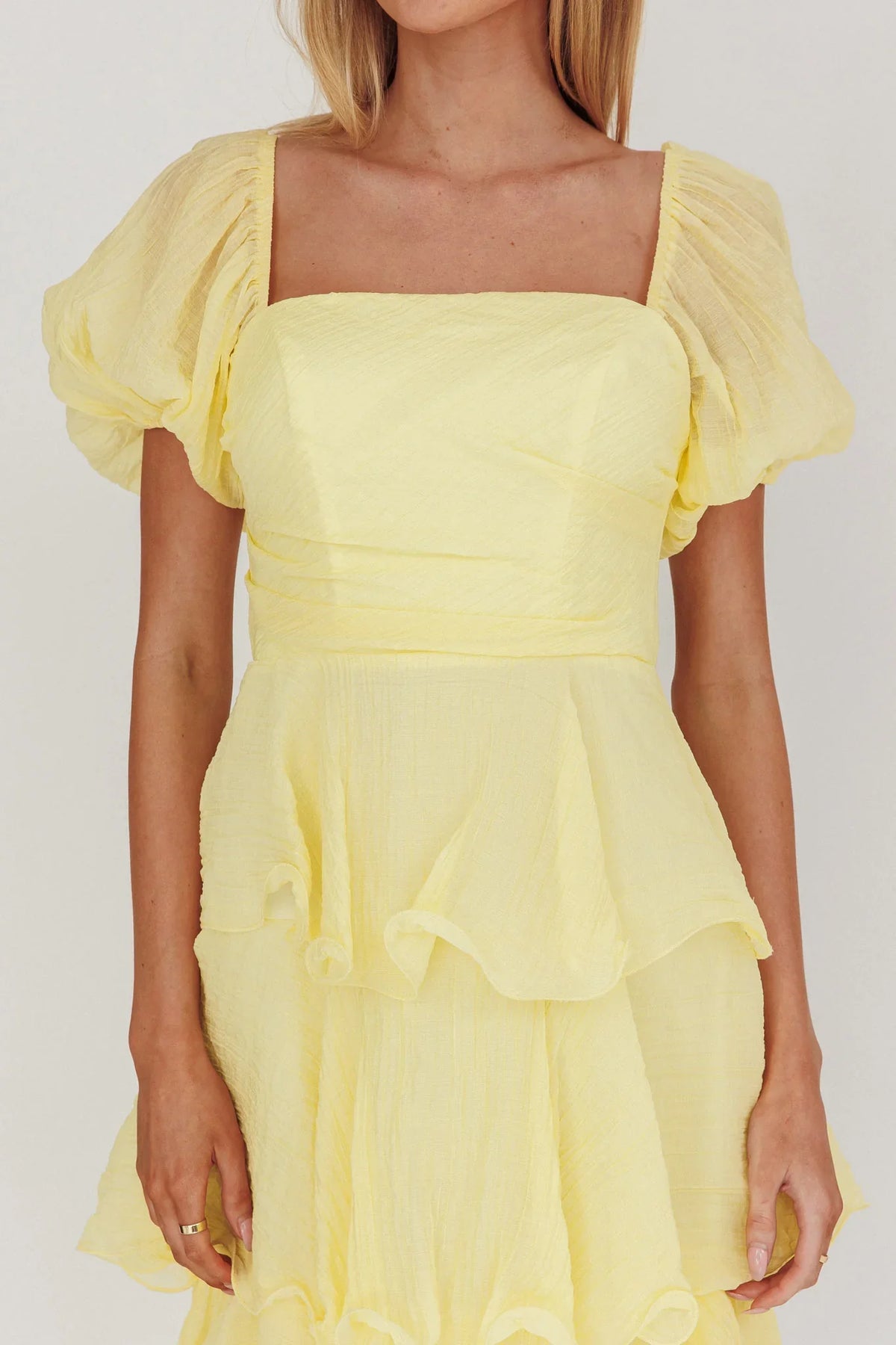 Giavana Puff Sleeve Layered Maxi Dress Lemon