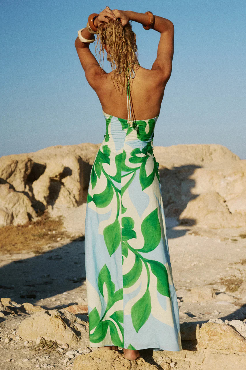 AUBRIE CUT OUT HALTER MAXI DRESS - AMOREE BLUE
