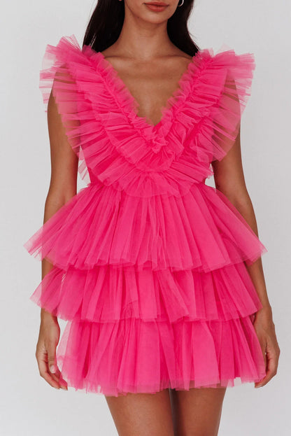 Froufrou Layered Tulle Mini Dress Hot Pink