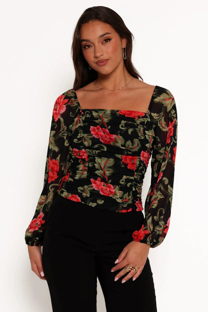 Maia Long Sleeve Top - Black Floral