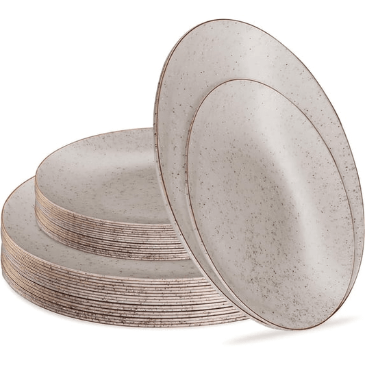 Elegant Plastic Dinner Plates - Granite/Gold Rim - 32 Pack - Wichita Home Outlet