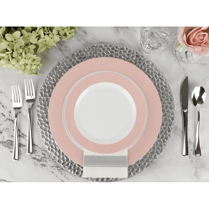 Elegant Plastic Dinner Plates Set Blush Rim Plastic Silverware, 32 Pack - Wichita Home Outlet