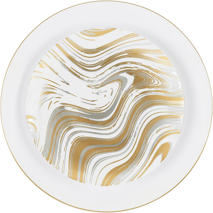 Elegant Plastic Dinner Plates Set Gold Silver Curve Plastic, 32 Pack - Wichita Home Outlet