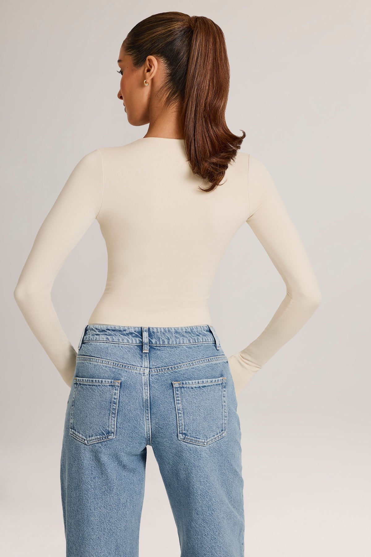 Modal Plunge Long-Sleeve Bodysuit  in Ivory