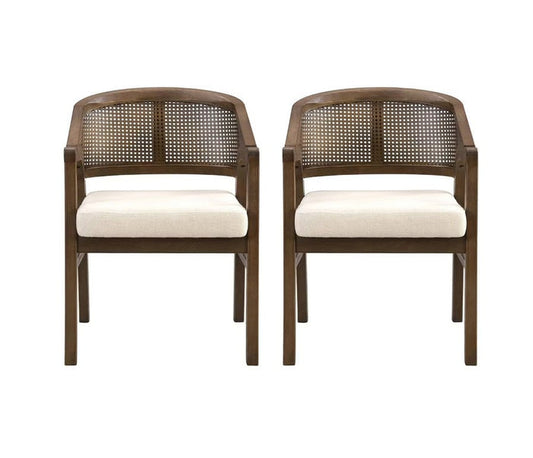 Emery Rubberwood Upholstered Dining Chairs - Walnut/Beige (Set of 2) - Wichita Home Outlet