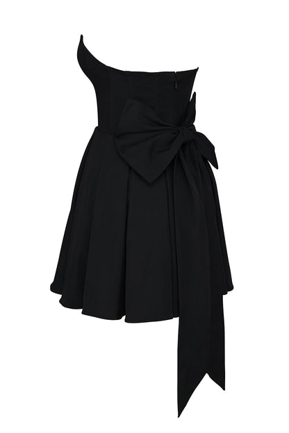 black strapless detachable bow mini dress