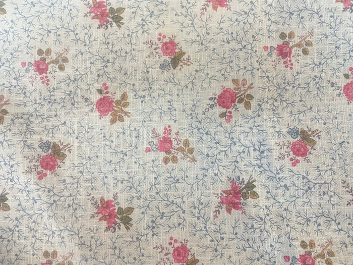 Floral Printed Linen - White, Blue, Pink & Green