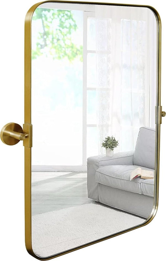 Hamilton Hills 16" x 24" inch Brushed Gold Metal Framed Mirror - Wichita Home Outlet