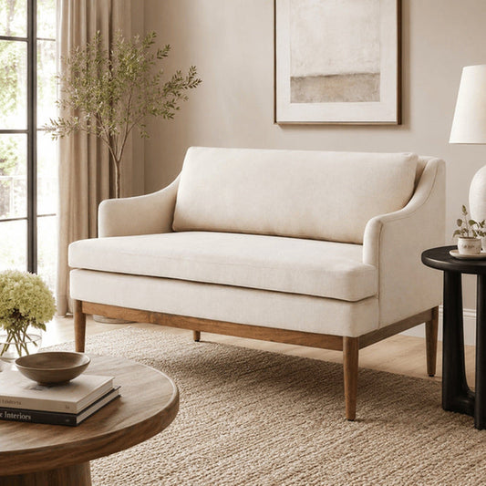 Howell Upholstered Loveseat with Wood Base - Cream - Wichita Home Outlet