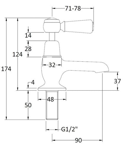 Hudson Reed Topaz with Lever Basin Pillar Taps & Domed Collar - White BC301DL