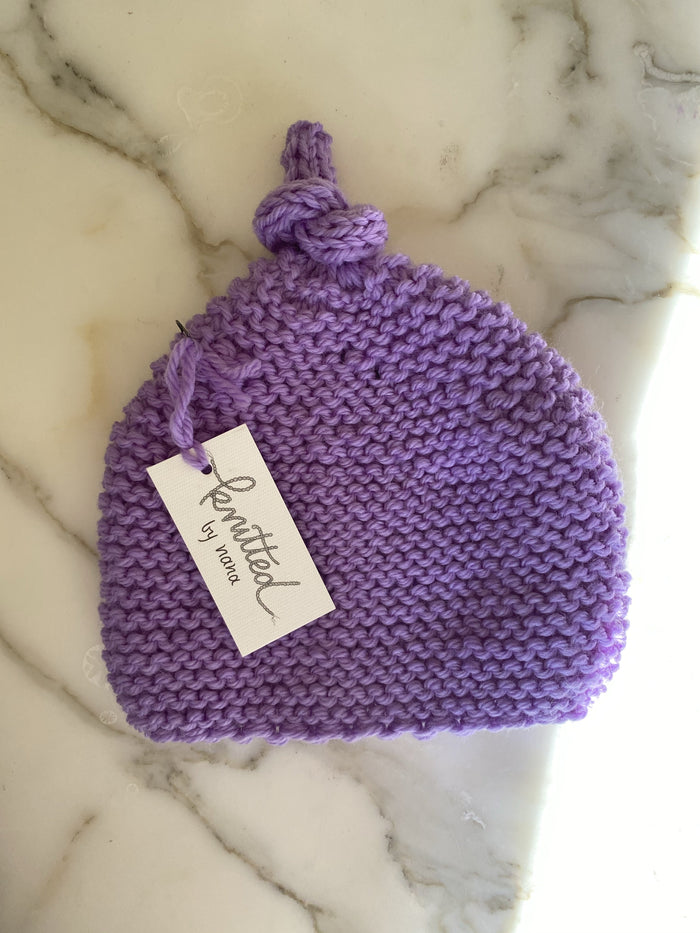 Knitted by Nana Top Knot Beanie - Lavender