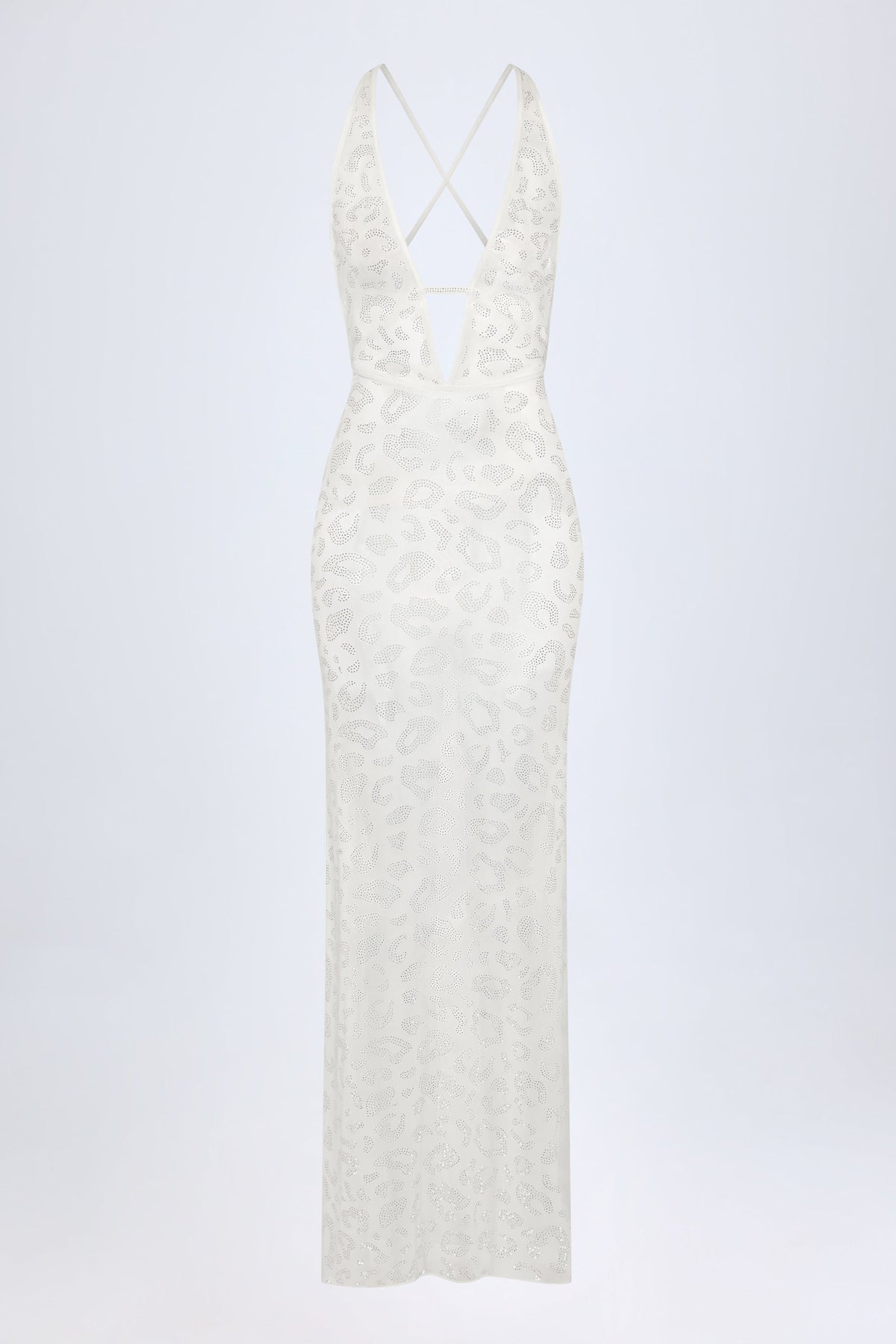 Embellished Backless Maxi Dress in White