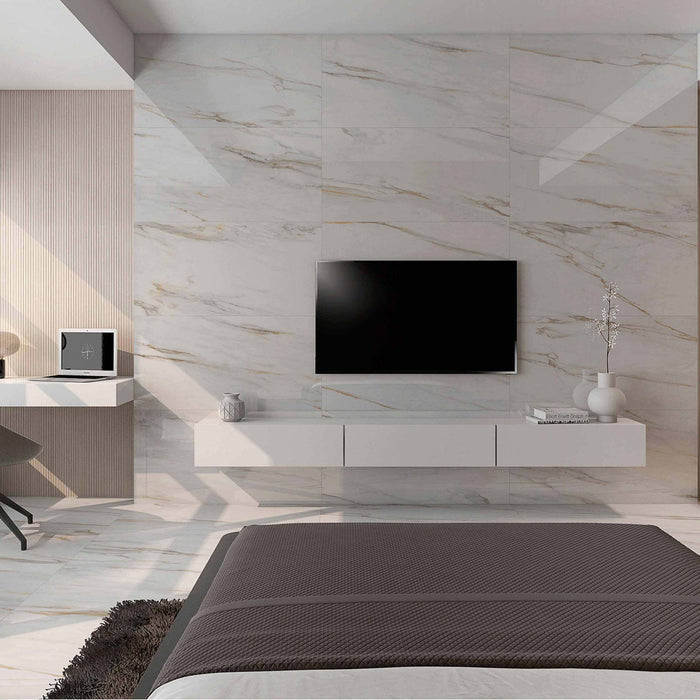Marble Calcatta Gold Polished 60 x 120cm Rectified Porcelain Tile - 1.44 sqm perbox