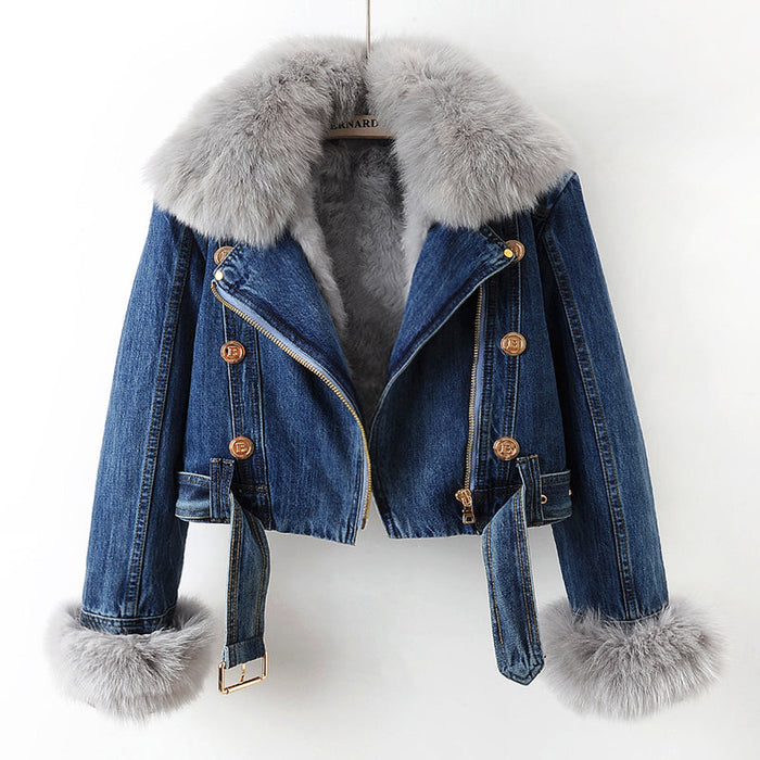 Mary Luxe Lined Fox Fur Denim Coat