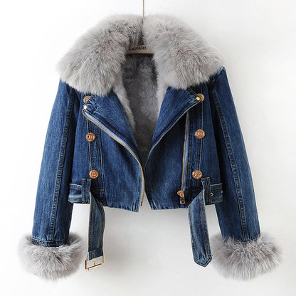 Mary Luxe Lined Fox Fur Denim Coat