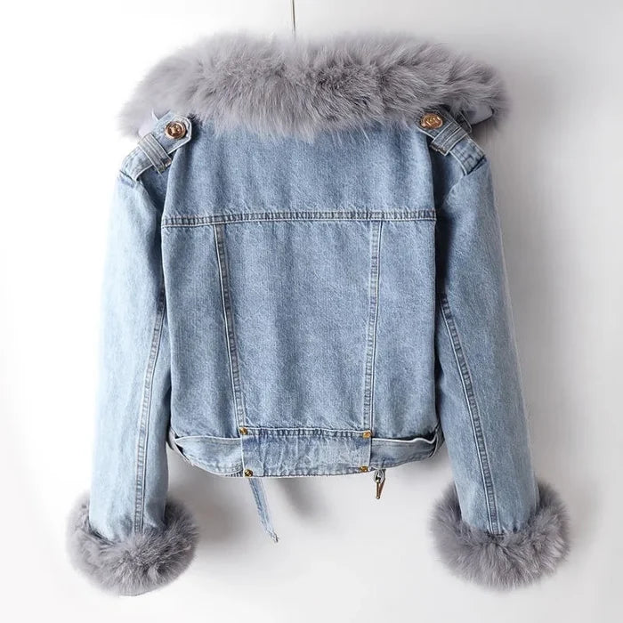Mary Luxe Lined Fox Fur Denim Coat
