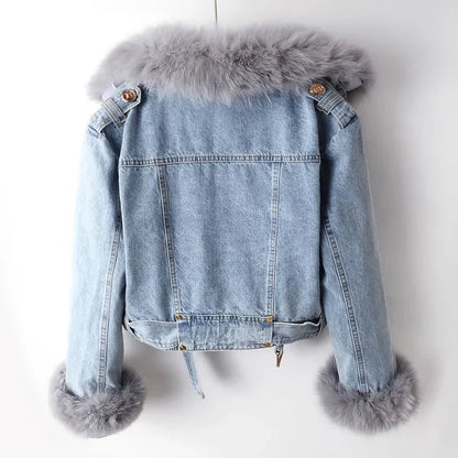 Mary Luxe Lined Fox Fur Denim Coat