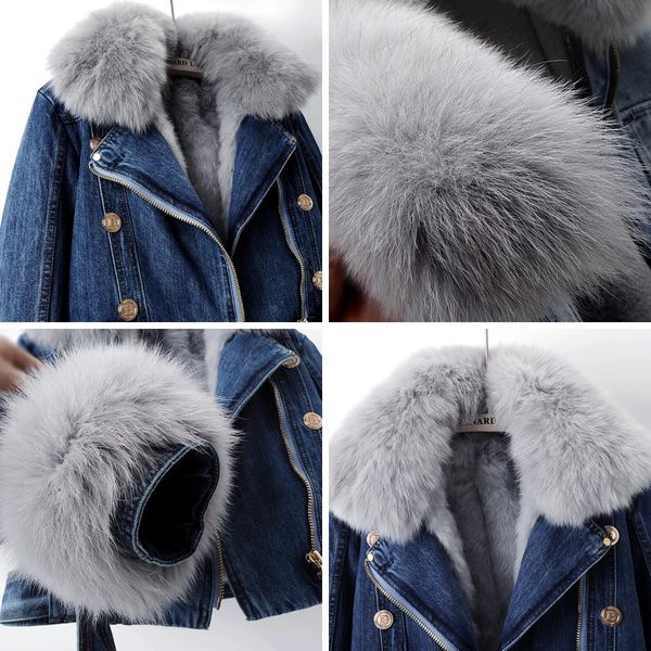 Mary Luxe Lined Fox Fur Denim Coat